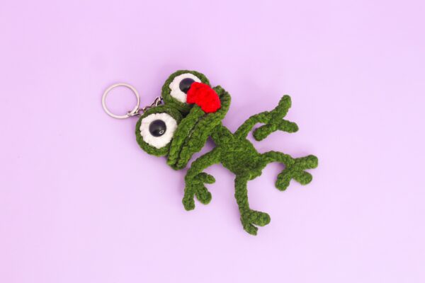 Crochet Frog Keychain Dark Green